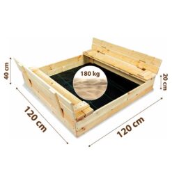 Piaskownica drewniana zamykana 120x120cm okrągłe deski naturalna + gratisy