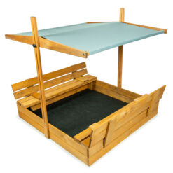 Piaskownica Drewniana  z Daszkiem i Ławeczkami 120x120 cm